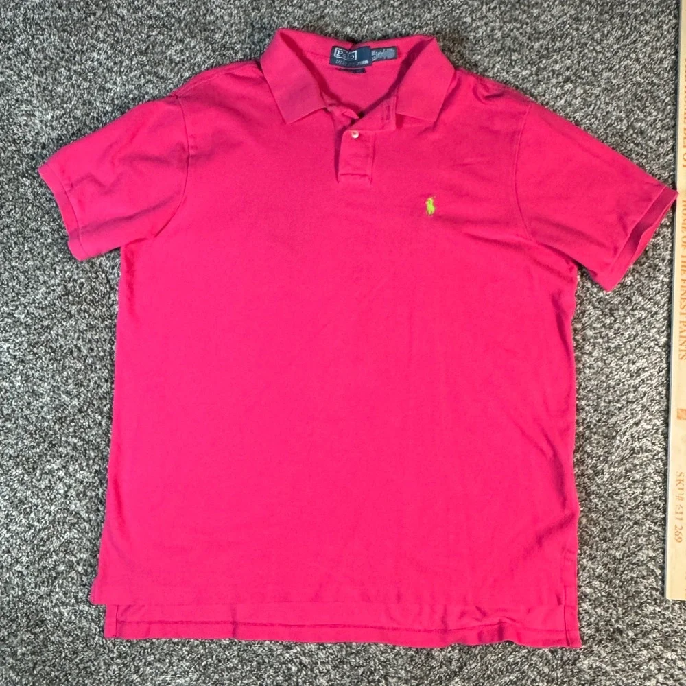 Polo Ralph Lauren Mens XL Pink Custom Fit Short Sleeve Polo Shirt Green Pony